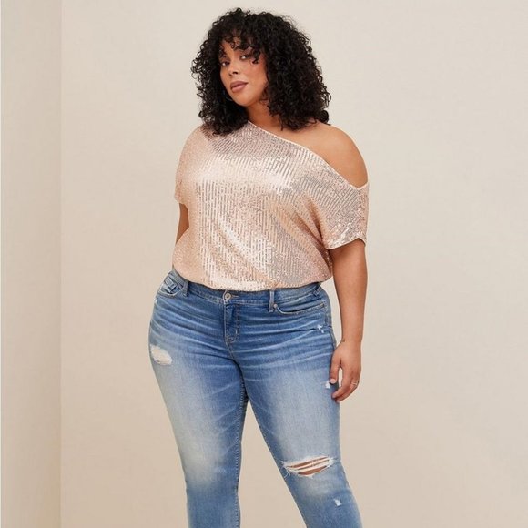 Torrid - Sequin Off The Shoulder Top in Gold - Picture 1 of 14